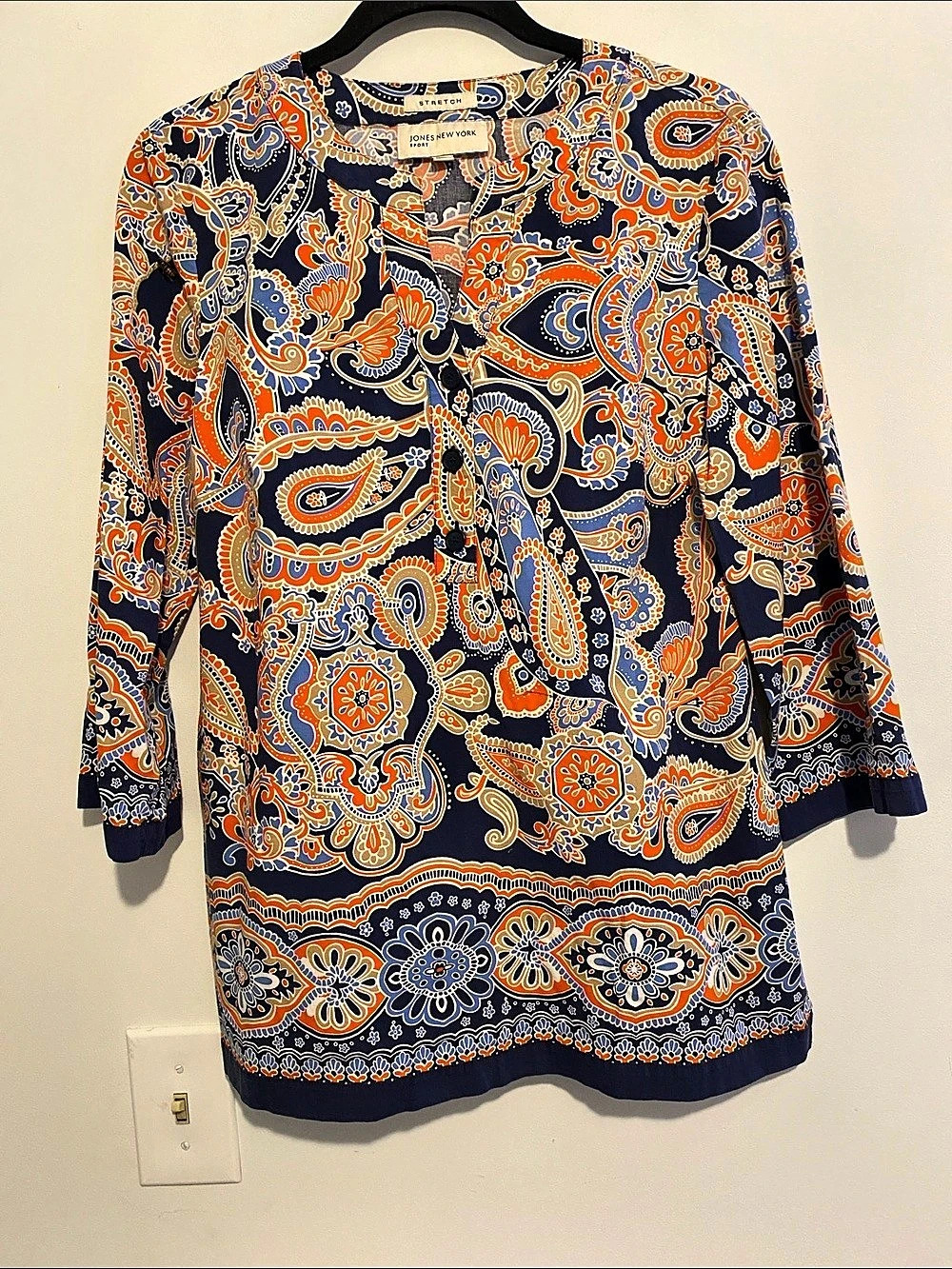 Jones New York Sport Paisley Tunic in Blue & Orange Size Medium